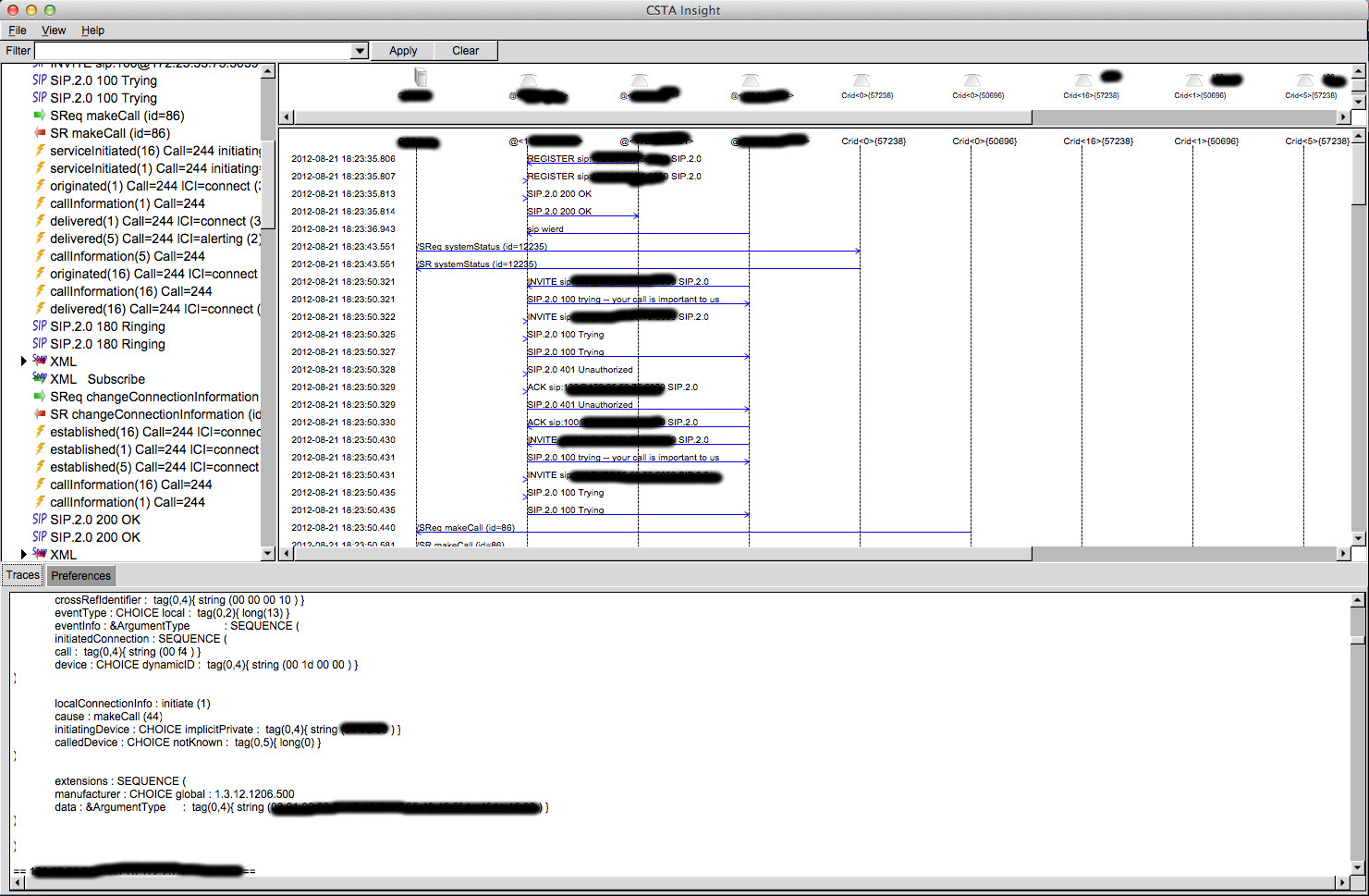 CstaInsight Application Main windows